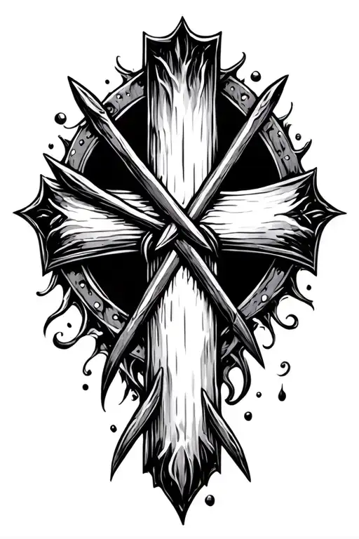 Cross made of 3 nails, one long one going down the middle, and the other 2 crossing the longer nail tattoo design idea