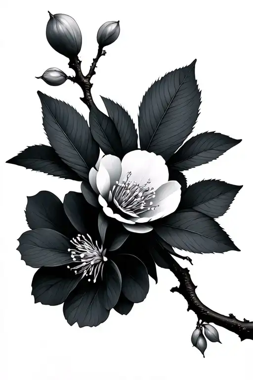 fine line cherry blossom branch tattoo design idea