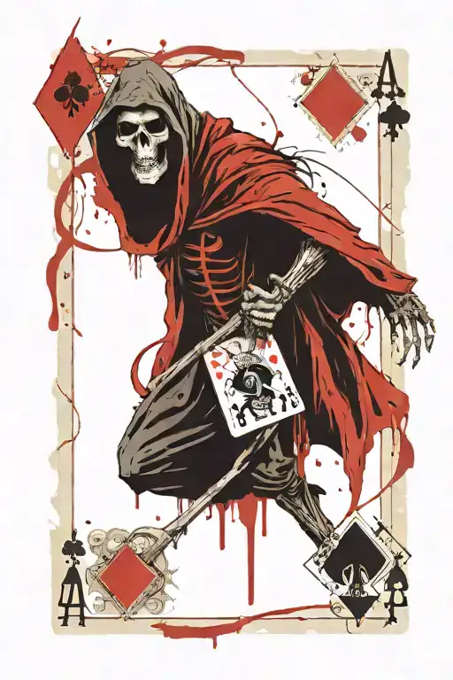 grim reaper holding ace playing card tattoo design idea