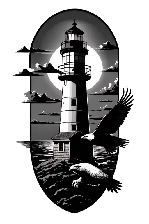 Hillsboro lighthouse and eagle soaring tattoo design idea