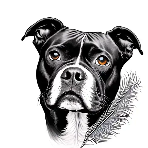 peacock feather pitbull dog head rose tattoo design idea