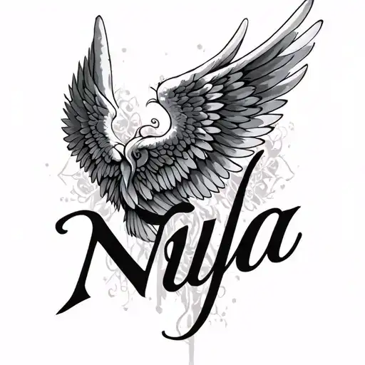 angel wings with the name nyla between them goes tattoo design idea