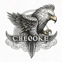 realistic Eagle With Open Wings and the Lettering Cherokee tattoo design idea