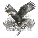 realistic Eagle With Open Wings and the Lettering Cherokee tattoo design idea
