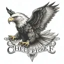 realistic Eagle With Open Wings and the Lettering Cherokee tattoo design idea