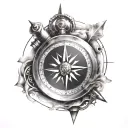 a compass surrounded by jet engine tattoo design idea