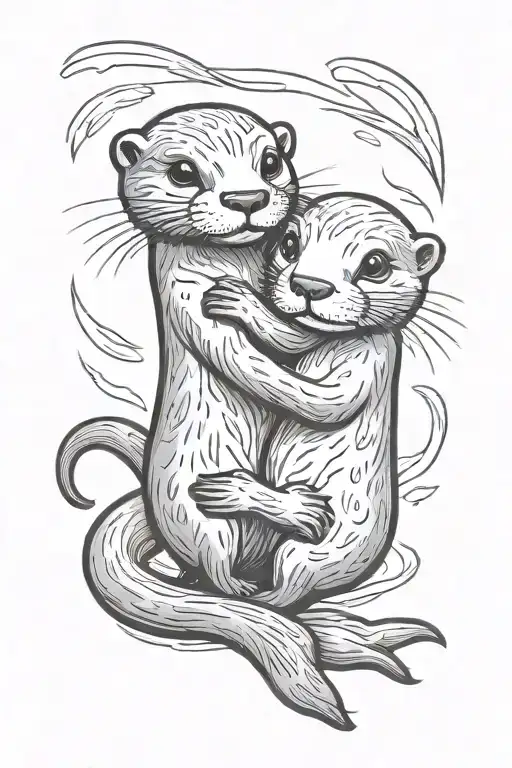 Two otter holding hands Cartoon tattoo design idea