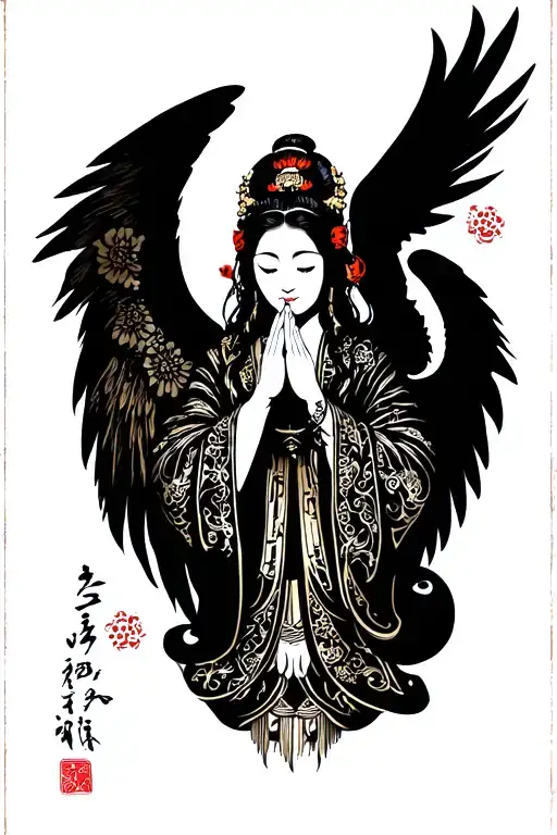 angel pray hands tattoo design idea