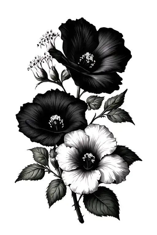 petunia and snapdragon and sweetpea and rosebud tattoo design idea