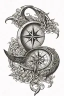 Crescent moon with nautical compass rose intertwined  tattoo design idea