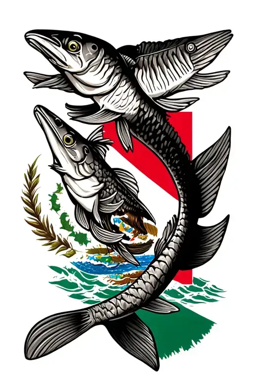 barracuda with Mexico flag intertwined tattoo design idea