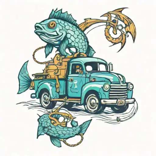 truck pike fisching tattoo design idea