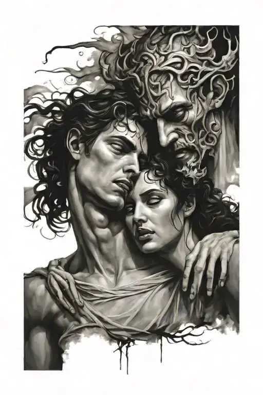 orpheus and eurydice, eurydice dying tattoo design idea