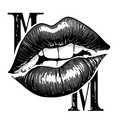 lip print behind the letter 'M'  tattoo design idea