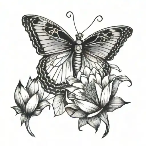 Butterfly with cross and lotus flower  tattoo design idea
