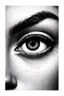 Black eyes in the strength of pre -fit with the addition of black lines without eyebrows and eyelashes without minimalistic lines tattoo design idea