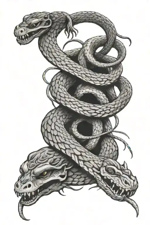 two snakes protecting a rat and a monkey tattoo design idea