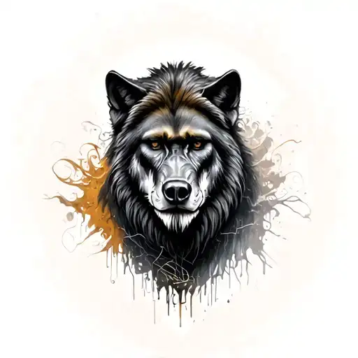 Symbolic animal in realistic or chicano style: a wolf, lion, or gorilla, combining realism with abstract elements (co tattoo design idea