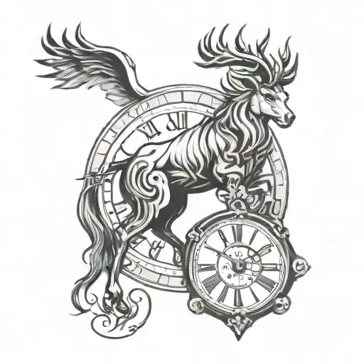 capricon and time piece tattoo design idea