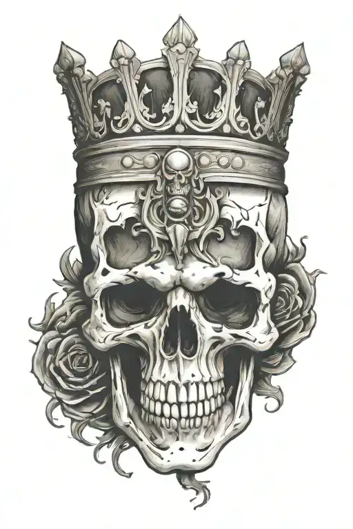 skull with crown and upside-down cross tattoo design idea
