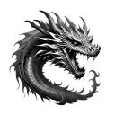 black and white dragon breathing fire front face tattoo design idea