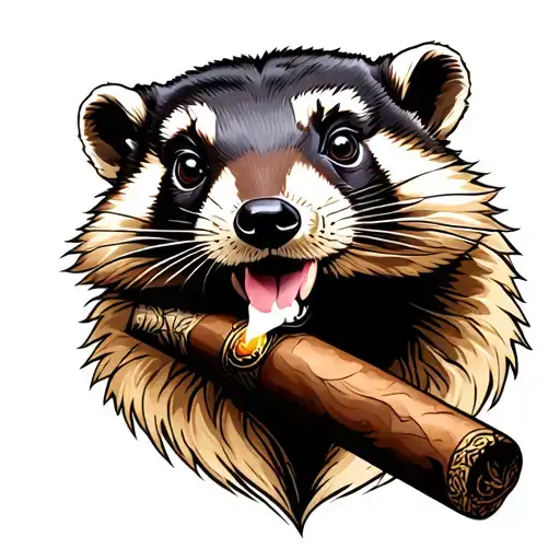 cigar smoking North American badger tattoo design idea