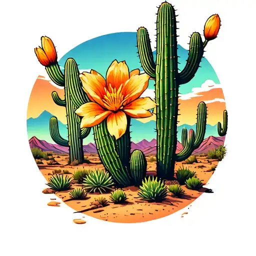 cactus flower coyote cactus Ren desert landscape tattoo design idea