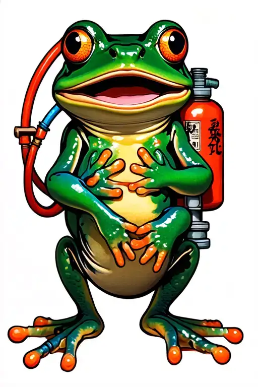 Frog with oxygen tank with hose connected to frog tattoo design idea