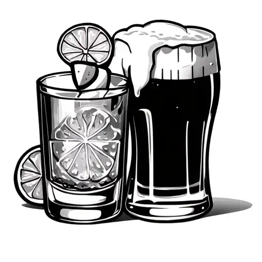 Shot glass of tequila with a draft beer next to it tattoo design idea