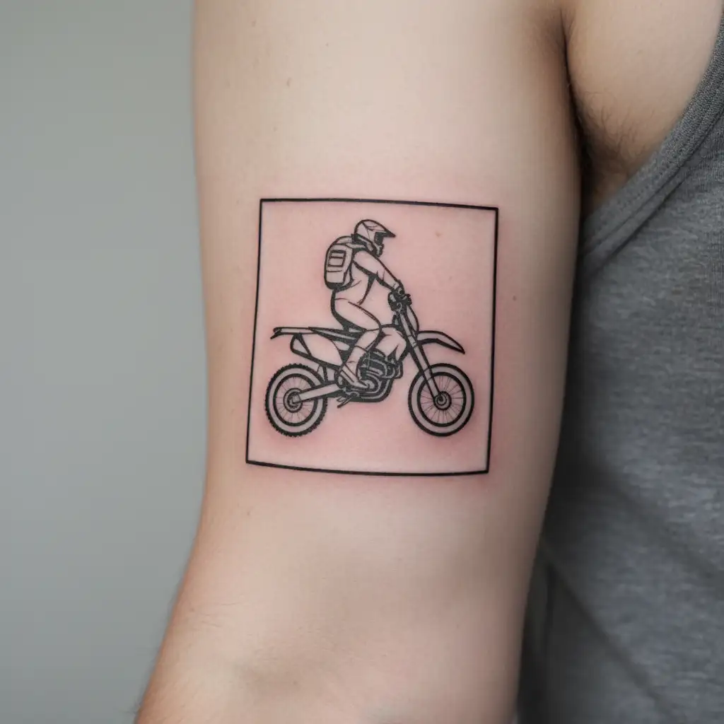 a motocross driver doing a wheelie in the stars shaping a constellation  tattoo design idea