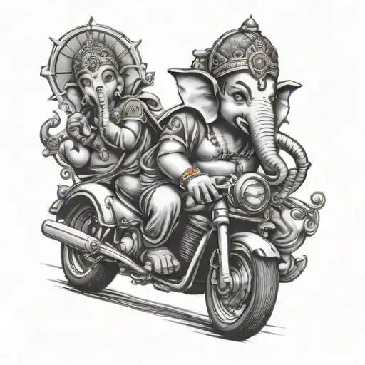 ganesh on motorcycle riding tattoo design idea