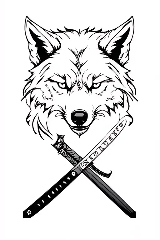 A wolf around a katana through the sides of top to bottom tattoo design idea