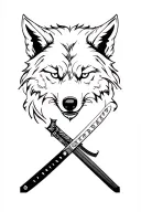 A wolf around a katana through the sides of top to bottom tattoo design idea