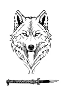A wolf around a katana through the sides of top to bottom tattoo design idea