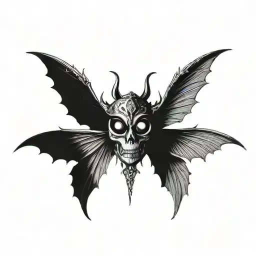 seraphim, 6 bat wings, centre eye, dark tattoo design idea