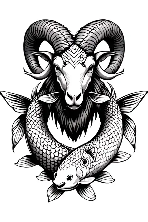 ram with 2 koi fish around it tattoo design idea