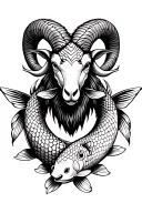 ram with 2 koi fish around it tattoo design idea