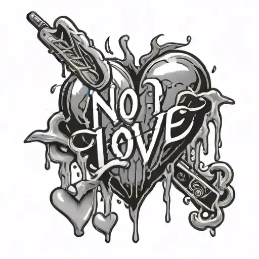 drippy text that says no love with a bleeding heart  tattoo design idea