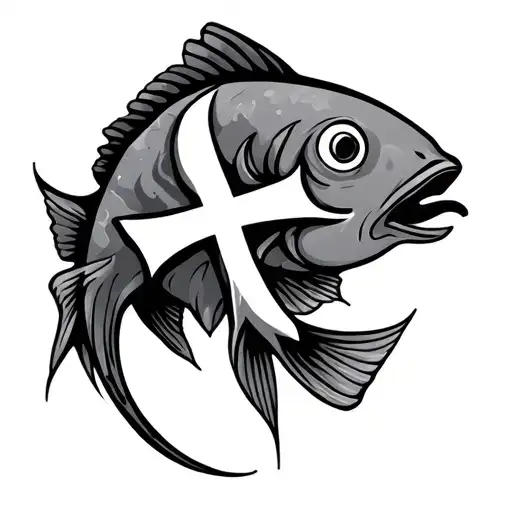 tau cross christian fish tattoo design idea