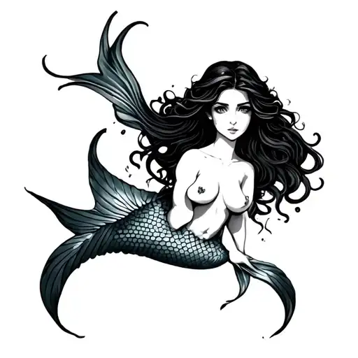 Topless Mermaid tattoo design idea