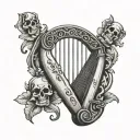 Irish harp with skulls and bones tattoo design idea