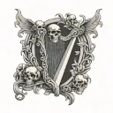 Irish harp with skulls and bones tattoo design idea