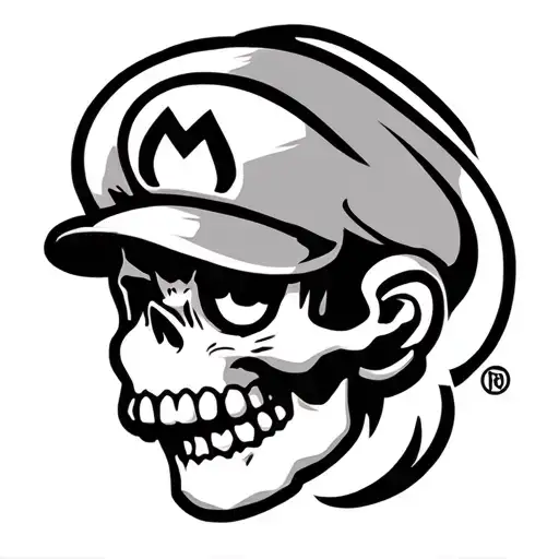 skull wearing mario tattoo design idea