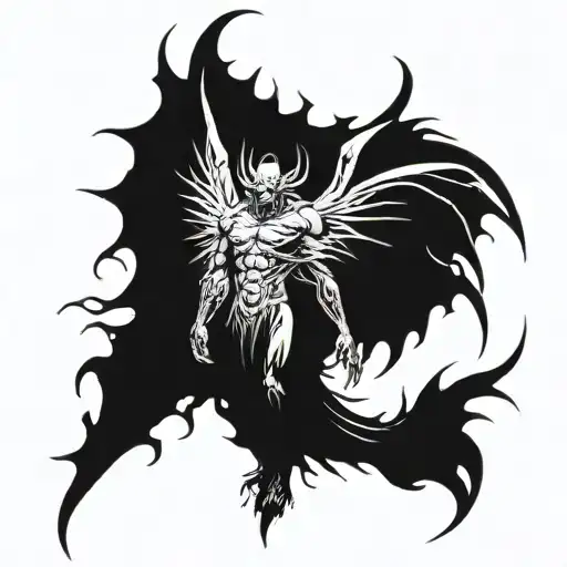 full-length demon with wings tattoo design idea