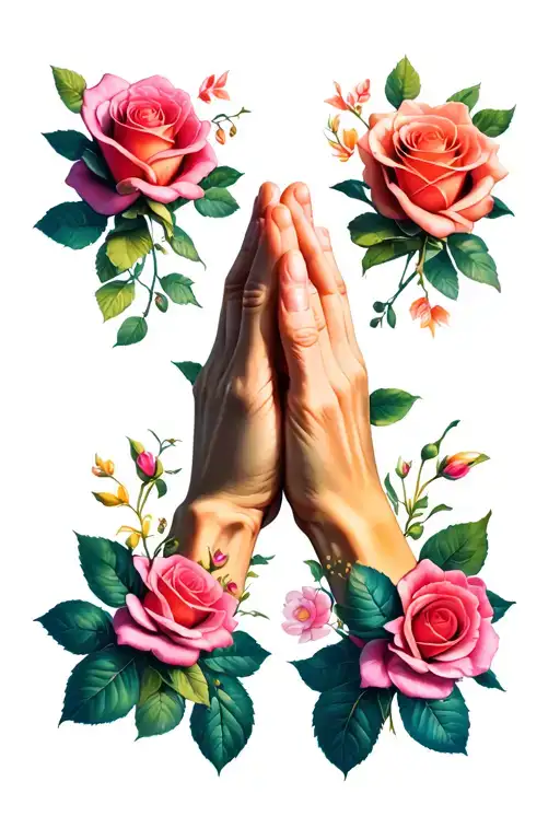 praying hands with roseary tattoo design idea