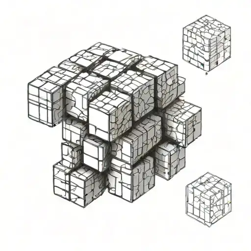Create a geometric Rubik's cube design with architectural elements representing civil engineering tattoo design idea