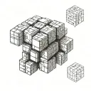 Create a geometric Rubik's cube design with architectural elements representing civil engineering tattoo design idea