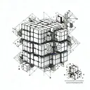 Create a geometric Rubik's cube design with architectural elements representing civil engineering tattoo design idea