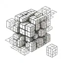 Create a geometric Rubik's cube design with architectural elements representing civil engineering tattoo design idea