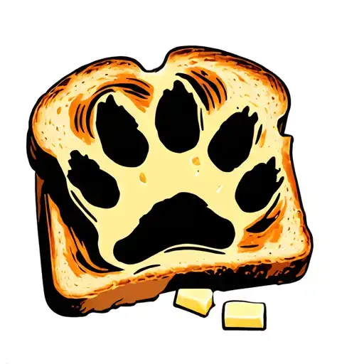 a piece of toast with a pad of butter that's a cats paw print  tattoo design idea